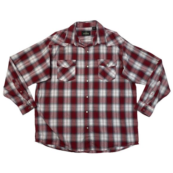 RedHead Shirt Mens XL Extra Large Dark Red Cotton Pearl Snap Plaid Chest Pockets - Picture 1 of 11